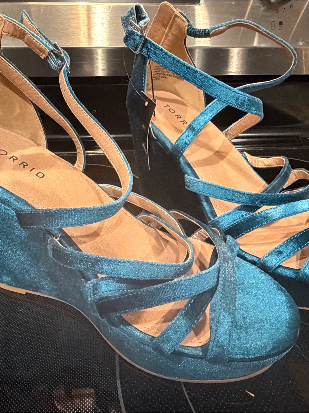 torrid Teal Velvet Crisscross Wedge Sandals